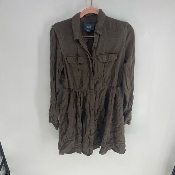 Maeve Women's Pleated Long Sleeve Button-Up Shirt Dress Size Small - Picture 1 of 6